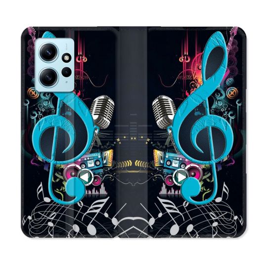 Housse Cuir Portefeuille Pour Xiaomi Redmi Note 12 4G Musique Cle Sol Bleu