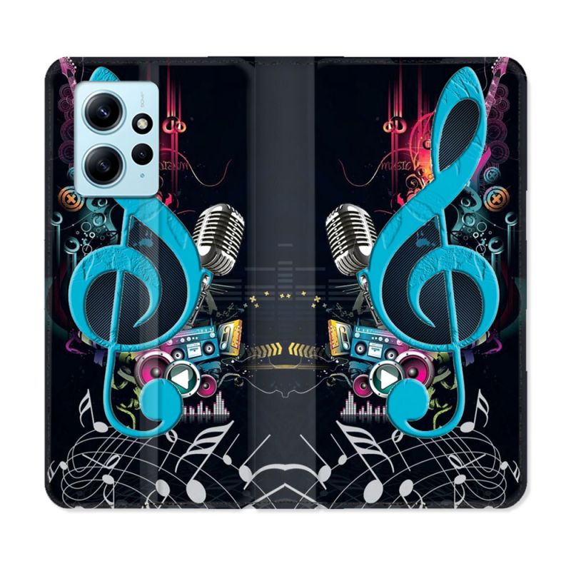 Housse Cuir Portefeuille Pour Xiaomi Redmi Note 12 4G Musique Cle Sol Bleu