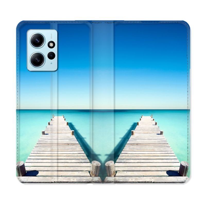 Housse Cuir Portefeuille Pour Xiaomi Redmi Note 12 4G Nature Pont Mer