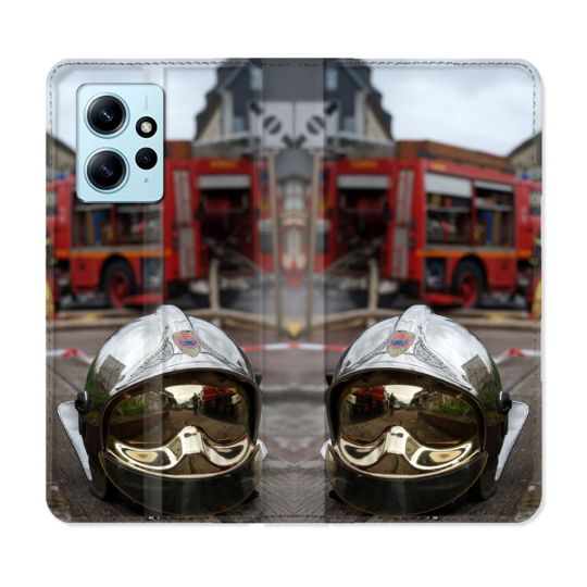 Housse Cuir Portefeuille Pour Xiaomi Redmi Note 12 4G Pompier Casque Camion