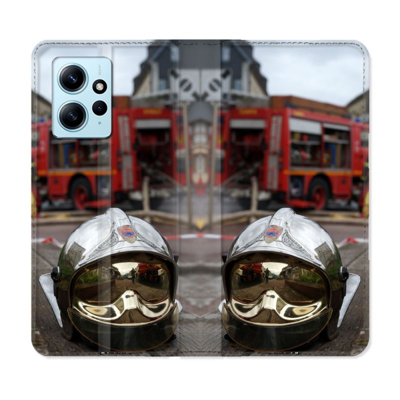 Housse Cuir Portefeuille Pour Xiaomi Redmi Note 12 4G Pompier Casque Camion