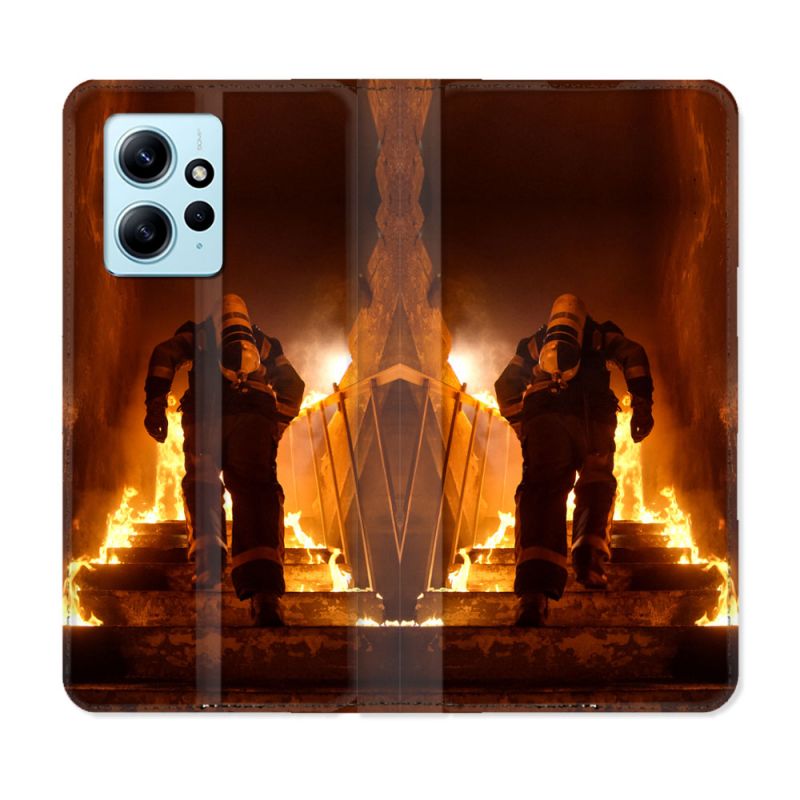 Housse Cuir Portefeuille Pour Xiaomi Redmi Note 12 4G Pompier Escalier