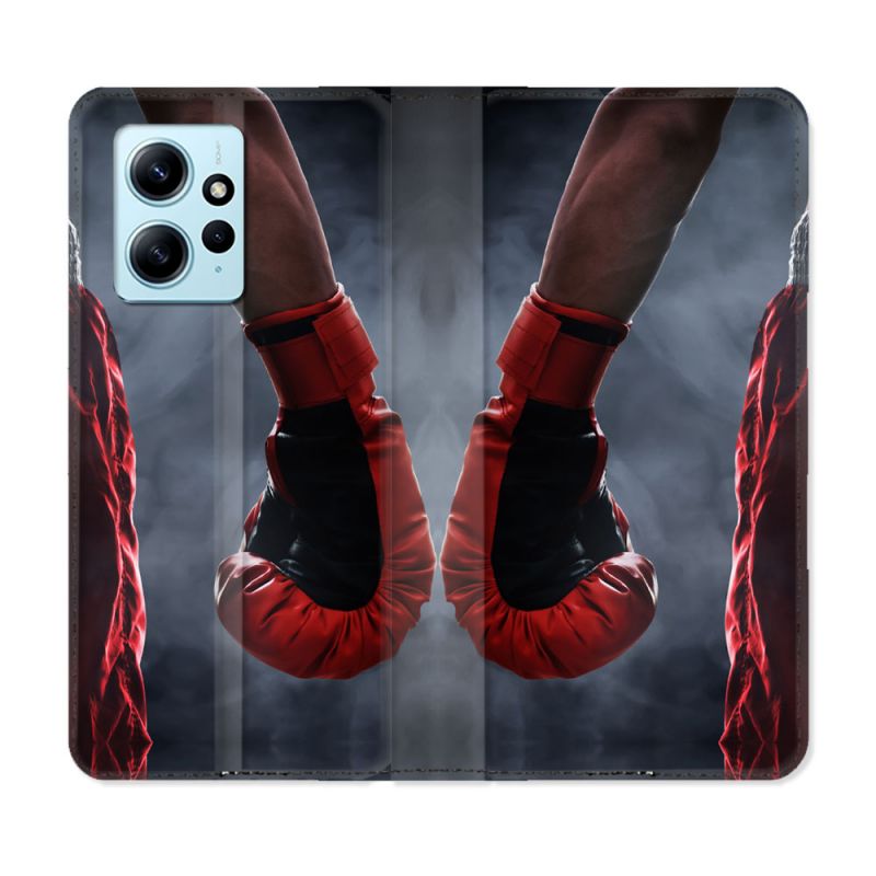 Housse Cuir Portefeuille Pour Xiaomi Redmi Note 12 4G Sport Boxe Gant Rouge