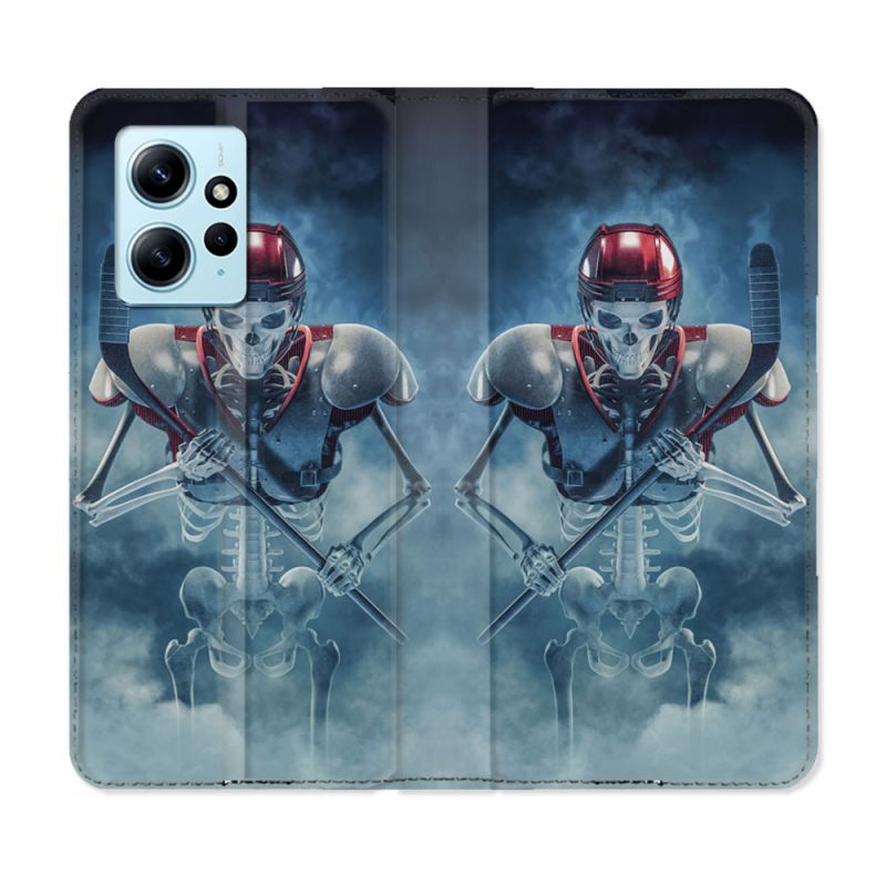 Housse Cuir Portefeuille Pour Xiaomi Redmi Note 12 4G Sport Hockey Squelette