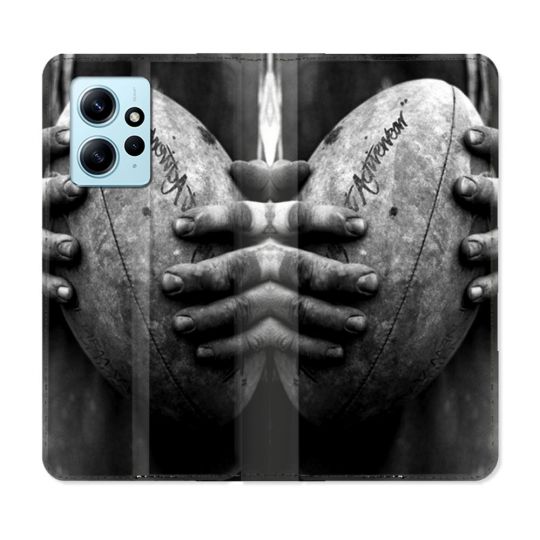 Housse Cuir Portefeuille Pour Xiaomi Redmi Note 12 4G Sport Rugby Ballon Vintage