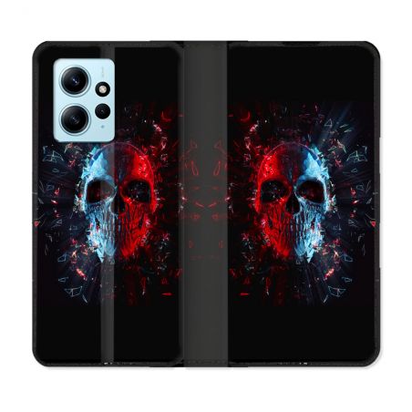 Housse Cuir Portefeuille Pour Xiaomi Redmi Note 12 4G Tete de Mort Deflagration