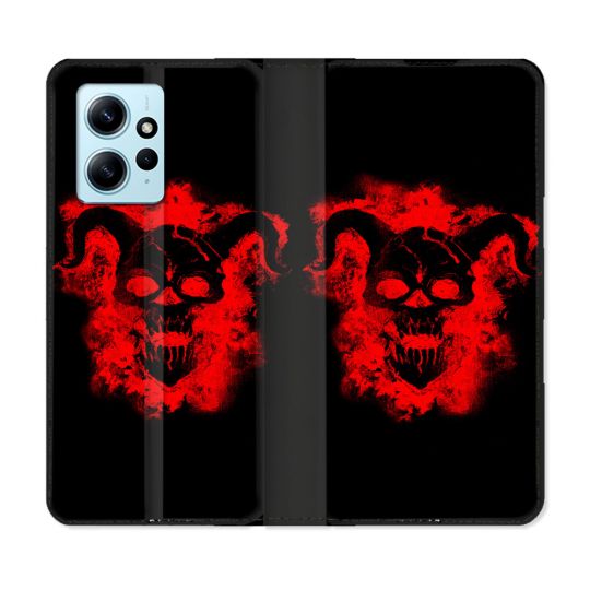 Housse Cuir Portefeuille Pour Xiaomi Redmi Note 12 4G Tete de Mort Diable