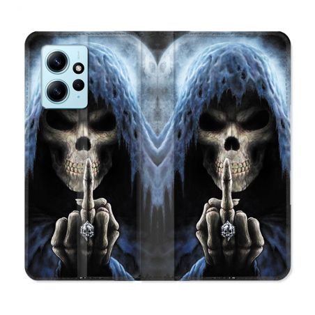 Housse Cuir Portefeuille Pour Xiaomi Redmi Note 12 4G Tete de Mort Doigt