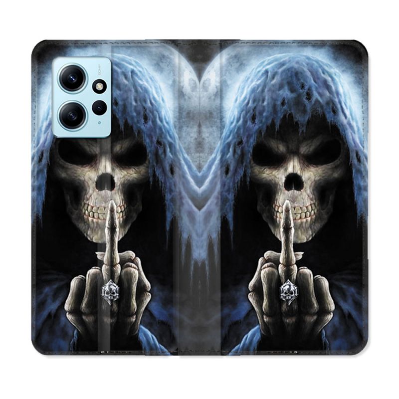 Housse Cuir Portefeuille Pour Xiaomi Redmi Note 12 4G Tete de Mort Doigt