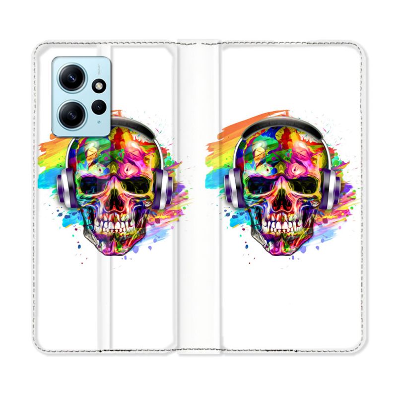Housse Cuir Portefeuille Pour Xiaomi Redmi Note 12 4G Tete de Mort Tag