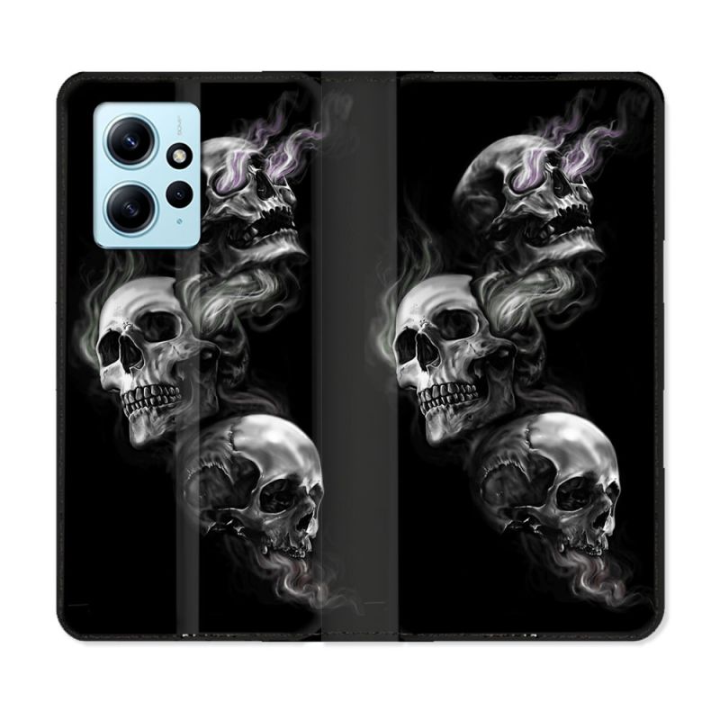 Housse Cuir Portefeuille Pour Xiaomi Redmi Note 12 4G Tete de Mort Triple