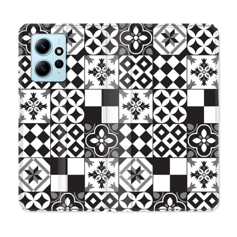 Housse Cuir Portefeuille Pour Xiaomi Redmi Note 12 4G Texture Carreau Ciment Noir