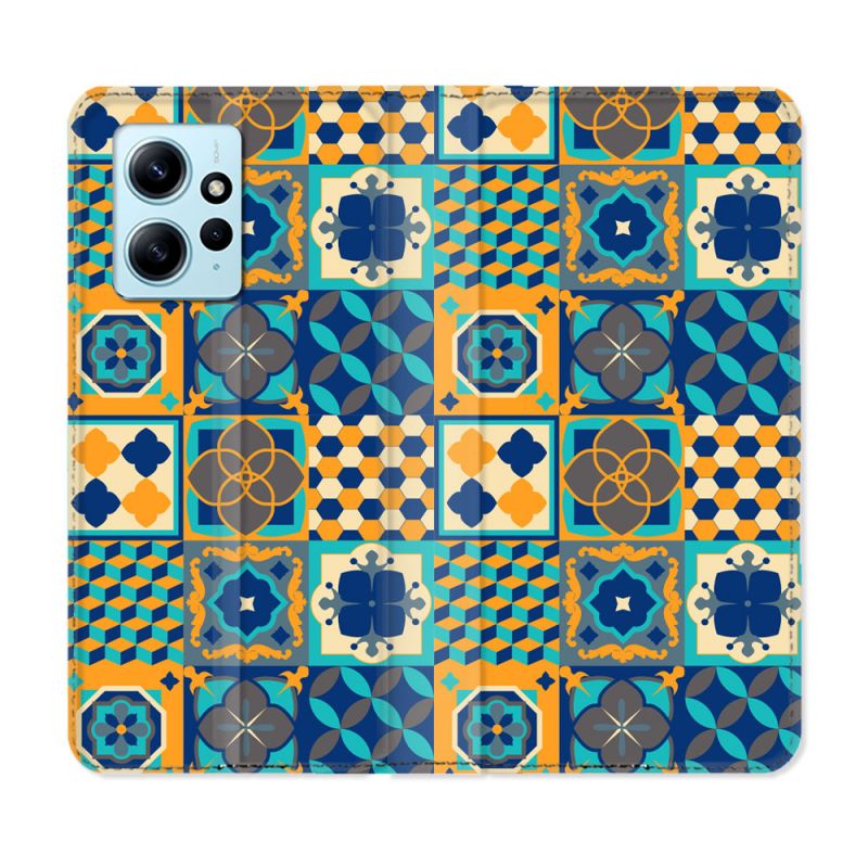 Housse Cuir Portefeuille Pour Xiaomi Redmi Note 12 4G Texture Carreau Ciment Orange