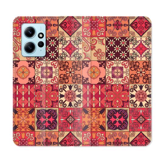 Housse Cuir Portefeuille Pour Xiaomi Redmi Note 12 4G Texture Carreau Ciment Rouge