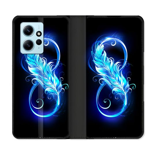 Housse Cuir Portefeuille Pour Xiaomi Redmi Note 12 4G Texture Plume Infini Bleu