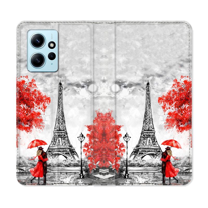 Housse Cuir Portefeuille Pour Xiaomi Redmi Note 12 4G Voyage France Paris Rouge
