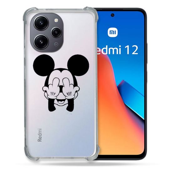Coque Renforcée En Verre Trempé Transparente Pour Xiaomi Redmi 12 5G Mickey doigt