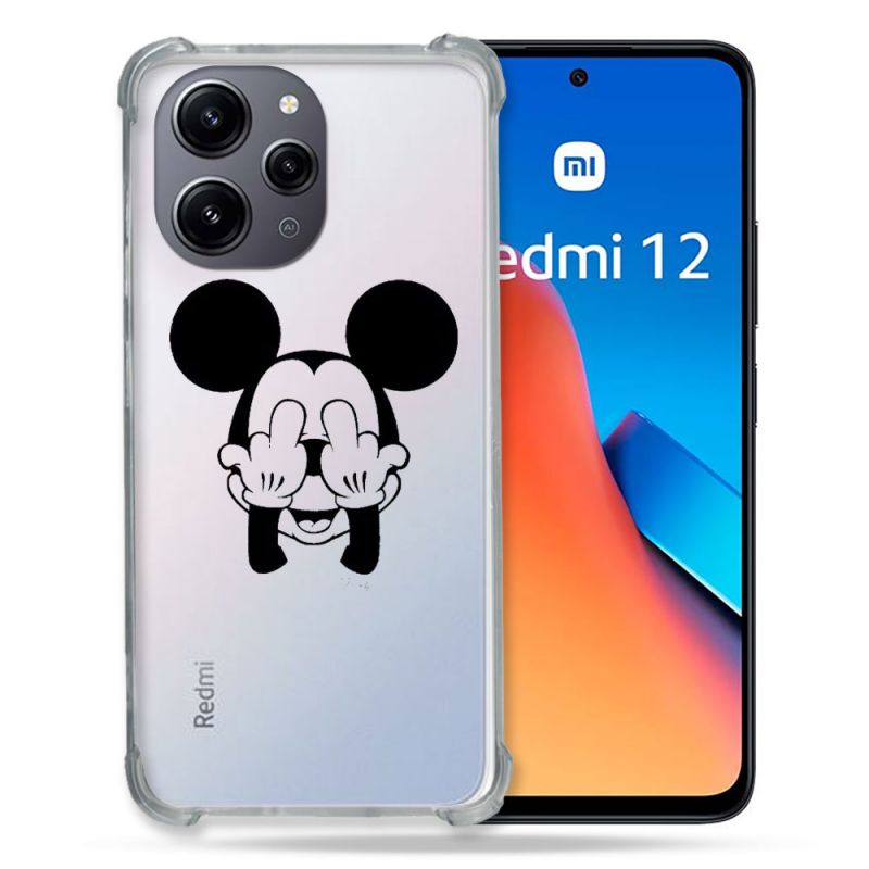 Coque Renforcée En Verre Trempé Transparente Pour Xiaomi Redmi 12 5G Mickey doigt