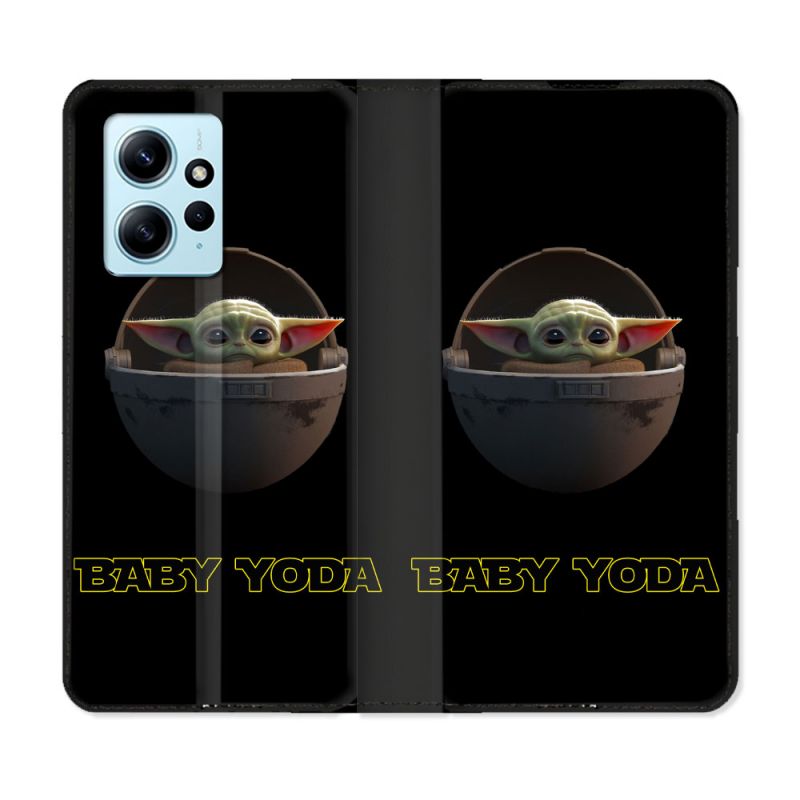 Housse Cuir Portefeuille Pour Xiaomi Redmi Note 12 4G Star Wars - Yoda bebe noir