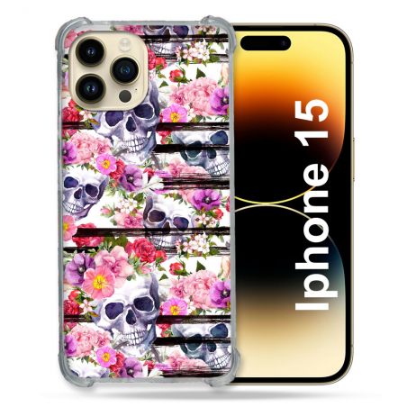 Coque Renforcée En Verre Trempé Pour Iphone 15 (6.1) Tete de Mort Pattern