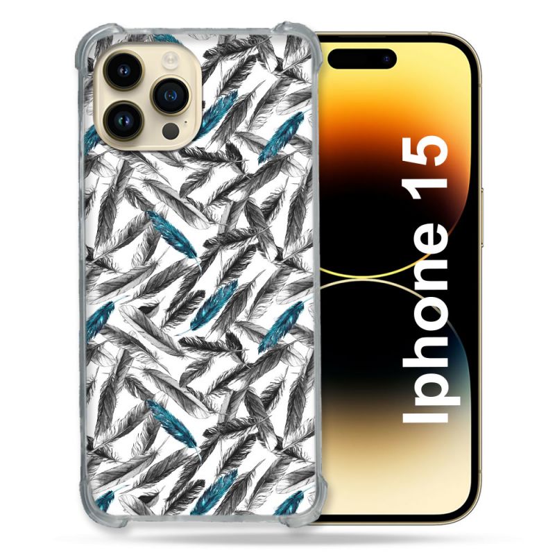 Coque Renforcée En Verre Trempé Pour Iphone 15 (6.1) Texture Plume Canard