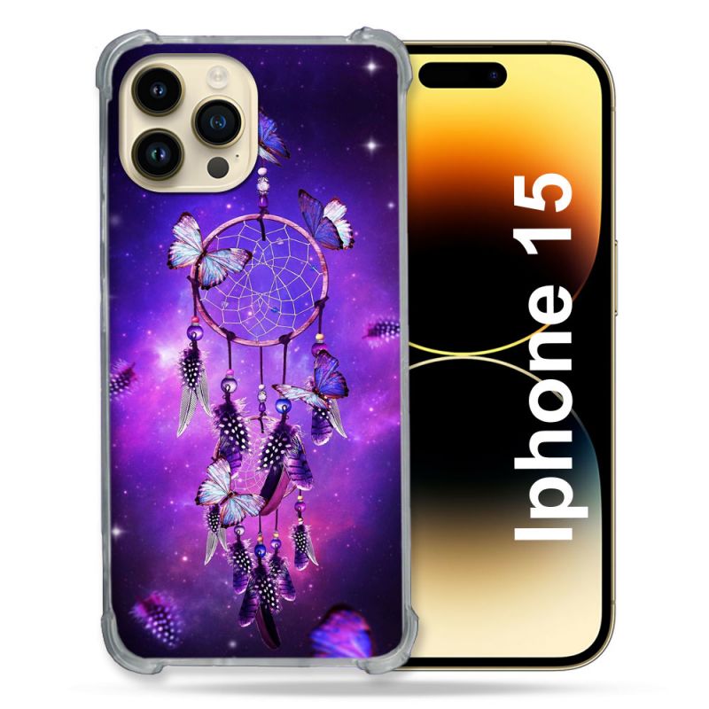 Coque Renforcée En Verre Trempé Pour Iphone 15 (6.1) Zen Attrape Reve Papillon