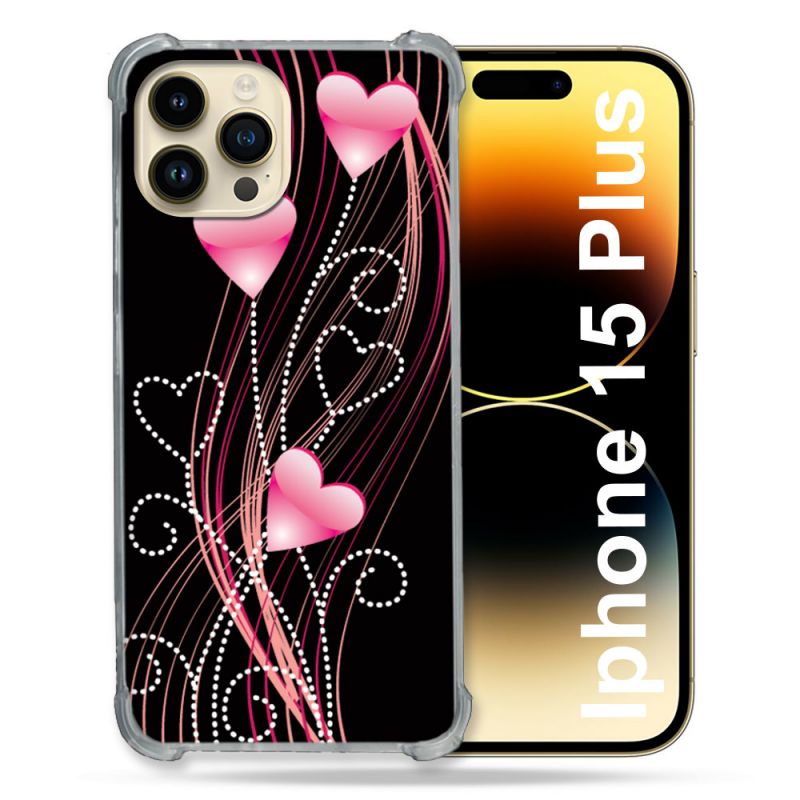 Coque Compatible MagSafe Pour Iphone 15 Plus Amour Coeur Rose Montant sur Noir