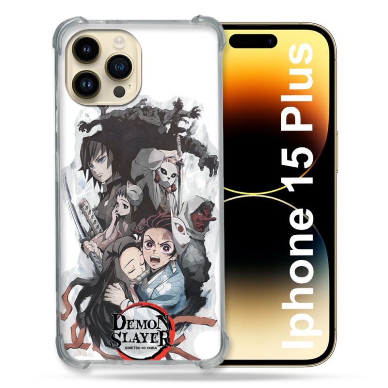 Coque Compatible MagSafe Pour Iphone 15 Plus Manga Demon Slayer Blanc