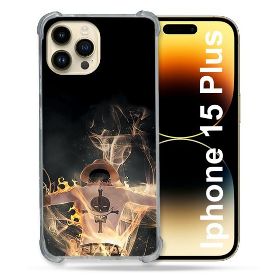 Coque Compatible MagSafe Pour Iphone 15 Plus Manga One Piece Ace Noir