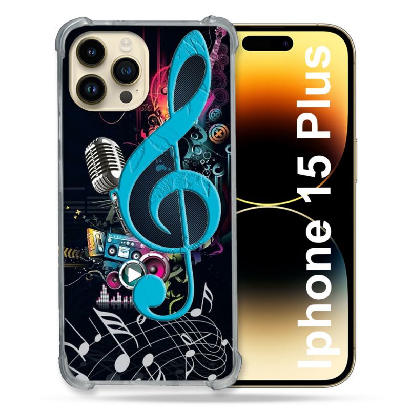 Coque Compatible MagSafe Pour Iphone 15 Plus Musique Cle Sol Bleu