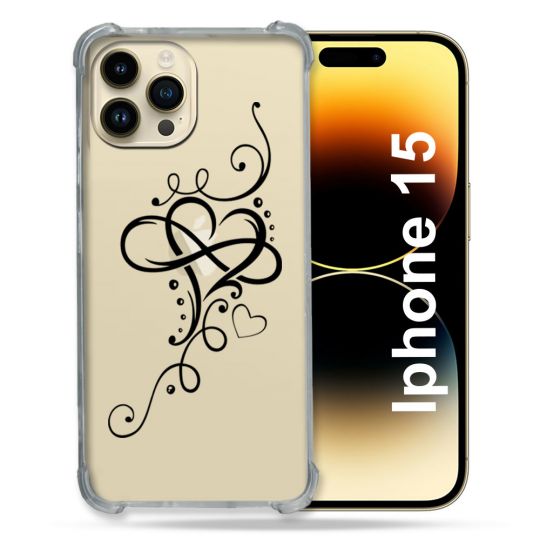 Coque Renforcée En Verre Trempé Transparente Pour Iphone 15 (6.1) Cœur infini