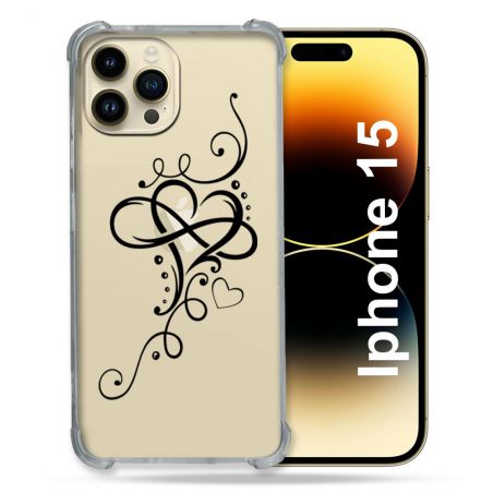 Coque Renforcée En Verre Trempé Transparente Pour Iphone 15 (6.1) Cœur infini
