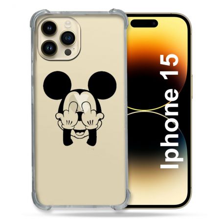 Coque Renforcée En Verre Trempé Transparente Pour Iphone 15 (6.1) Mickey doigt