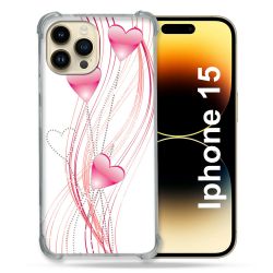 Coque Compatible MagSafe Pour Iphone 15 (6.1) Amour Coeur Rose Montant sur Blanc