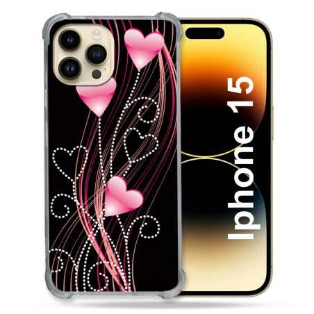 Coque Compatible MagSafe Pour Iphone 15 (6.1) Amour Coeur Rose Montant sur Noir