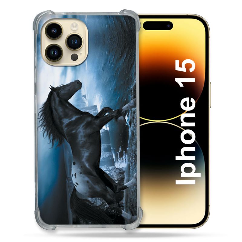 Coque Compatible MagSafe Pour Iphone 15 (6.1) Animal Cheval Noir