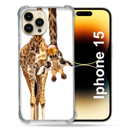 Coque Compatible MagSafe Pour Iphone 15 (6.1) Animal Girafe Blanche