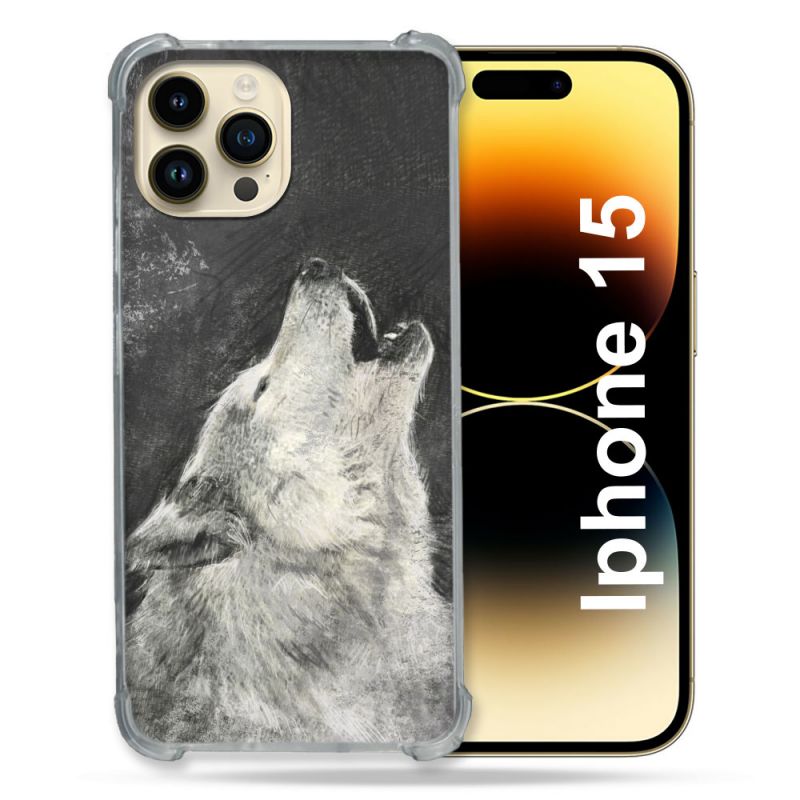 Coque Compatible MagSafe Pour Iphone 15 (6.1) Animal Loup Hurlement