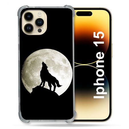 Coque Compatible MagSafe Pour Iphone 15 (6.1) Animal Loup Noir