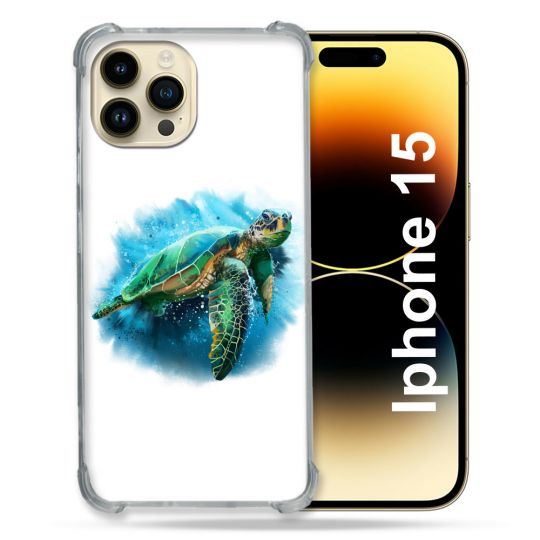 Coque Compatible MagSafe Pour Iphone 15 (6.1) Animal Tortue Blanche multicolore