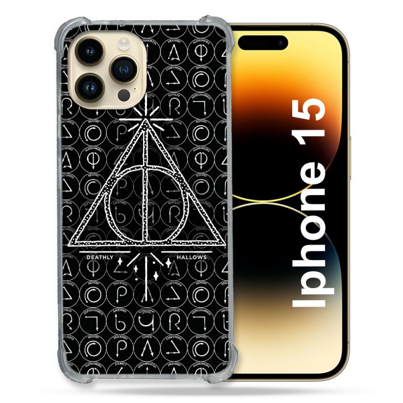 Coque Compatible MagSafe Pour Iphone 15 (6.1) Harry Potter Hollows Triangle Noir