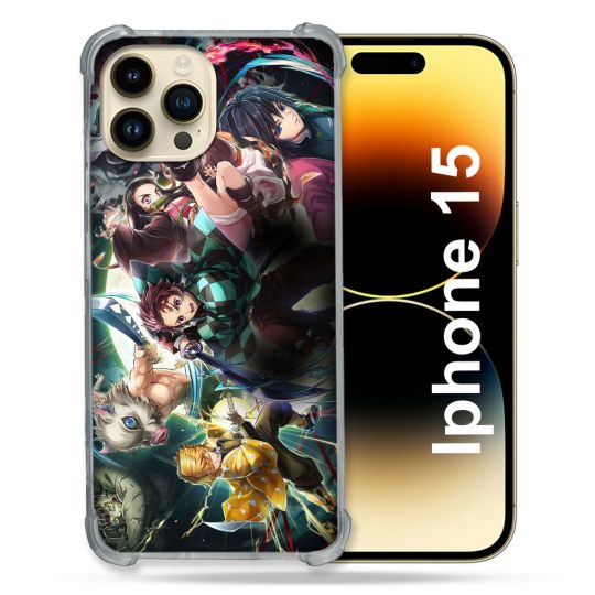 Coque Compatible MagSafe Pour Iphone 15 (6.1) Manga Demon Slayer Groupe