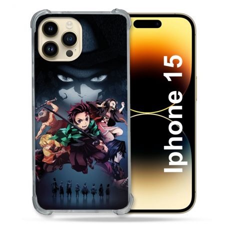 Coque Compatible MagSafe Pour Iphone 15 (6.1) Manga Demon Slayer Noir