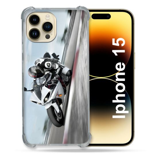Coque Compatible MagSafe Pour Iphone 15 (6.1) Moto Course GP Blanche