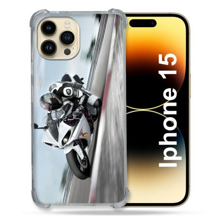 Coque Compatible MagSafe Pour Iphone 15 (6.1) Moto Course GP Blanche