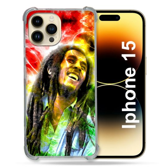 Coque Compatible MagSafe Pour Iphone 15 (6.1) Musique Bob Marley Color