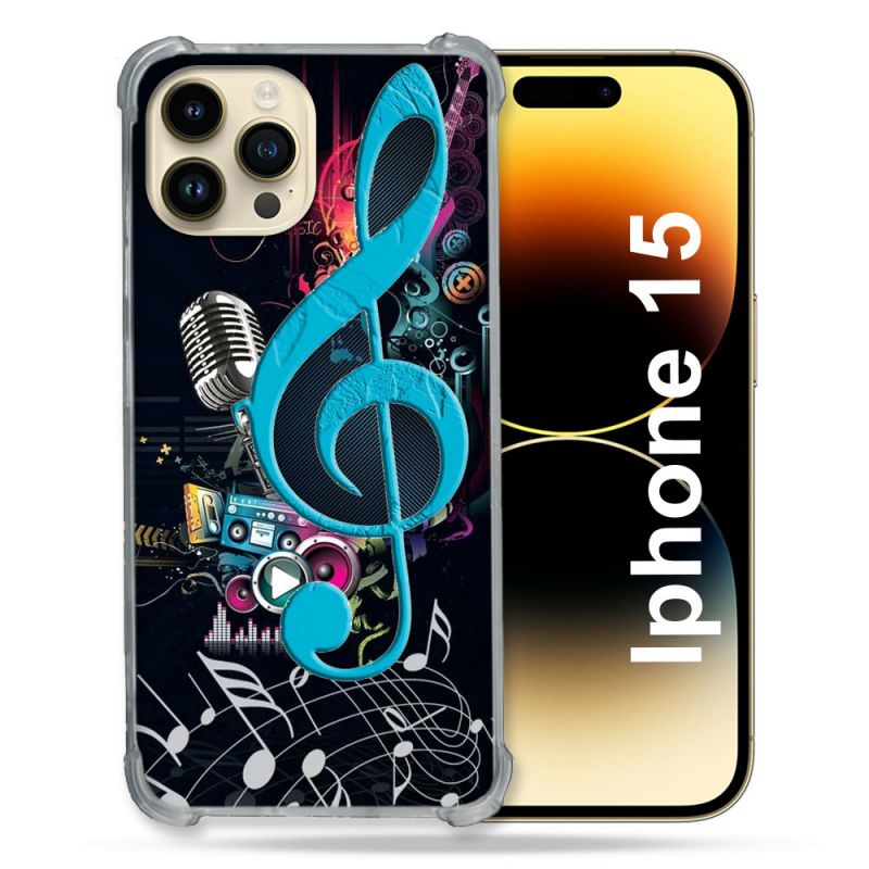 Coque Compatible MagSafe Pour Iphone 15 (6.1) Musique Cle Sol Bleu