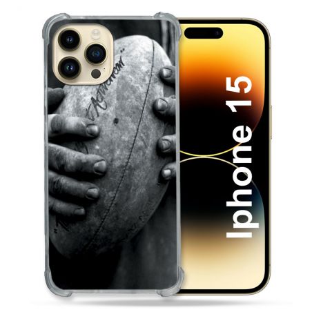 Coque Compatible MagSafe Pour Iphone 15 (6.1) Sport Rugby Ballon Vintage