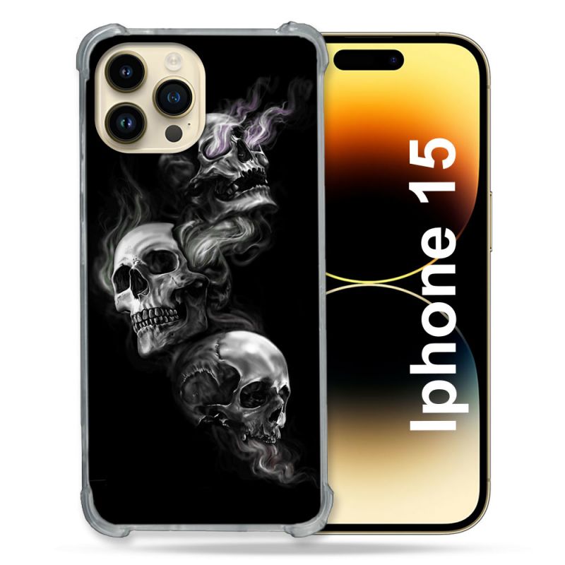 Coque Compatible MagSafe Pour Iphone 15 (6.1) Tete de Mort Triple