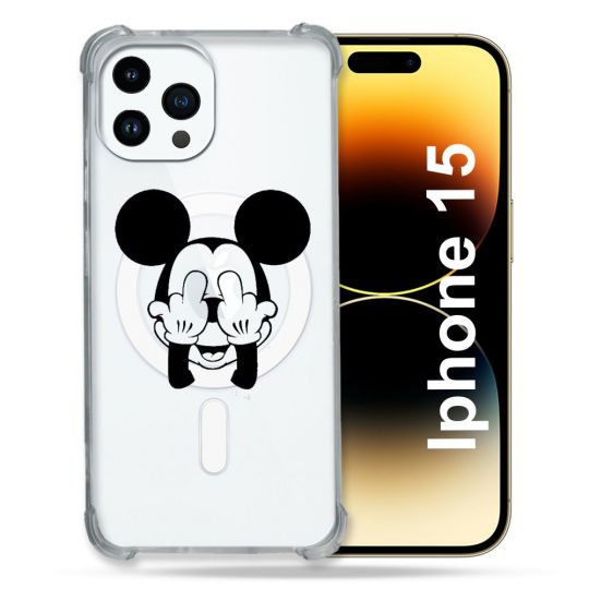 Coque Compatible MagSafe Transparente Pour Iphone 15 (6.1) Mickey doigt
